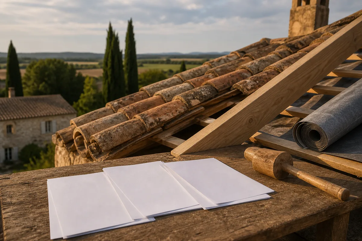 Comparaison de plusieurs devis de charpente posés sur une table en bois